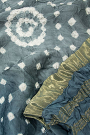 Gunmetal Grey Handcrafted Bandhani Modal Silk Saree 10075720