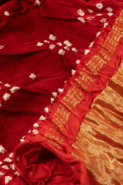 Red Handwoven Bandhani Modal Saree - Avishya