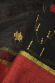 Black Jamdani Linen Saree - Avishya