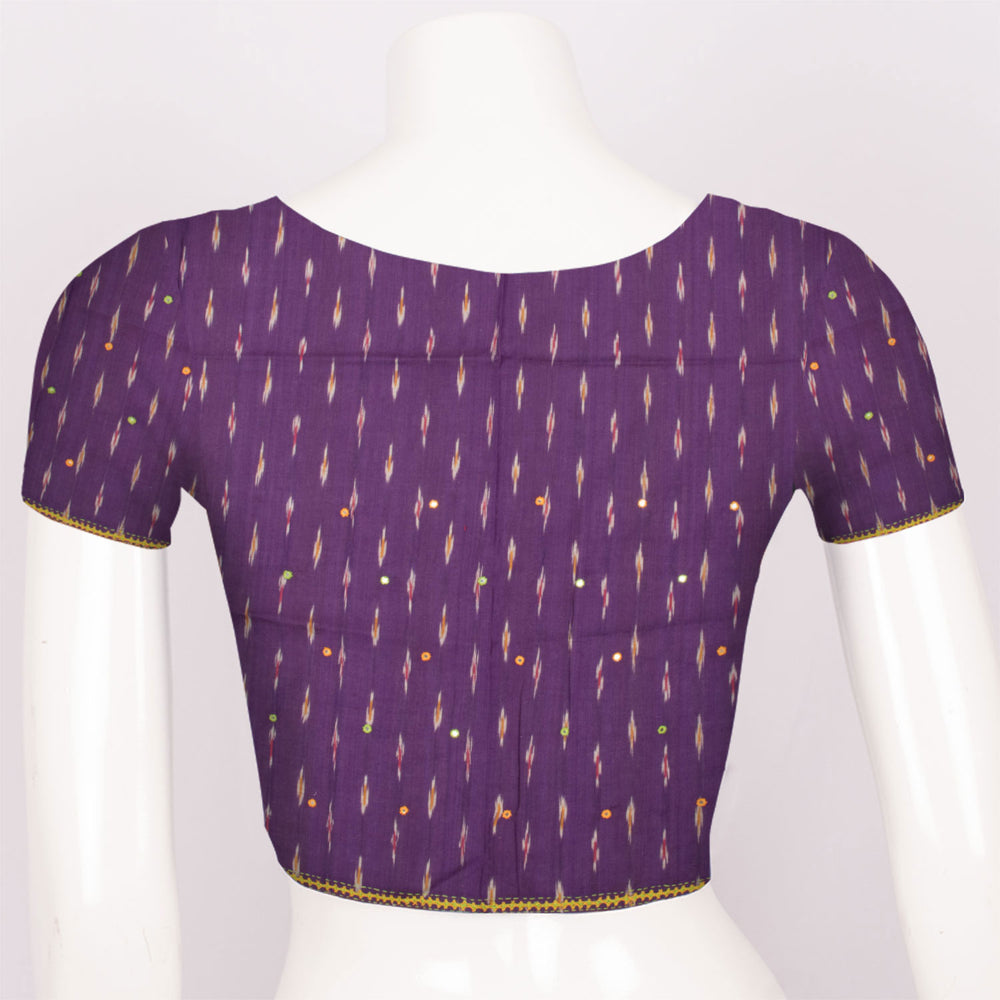Purple Ikat Embroidered Cotton Blouse Material - Avishya