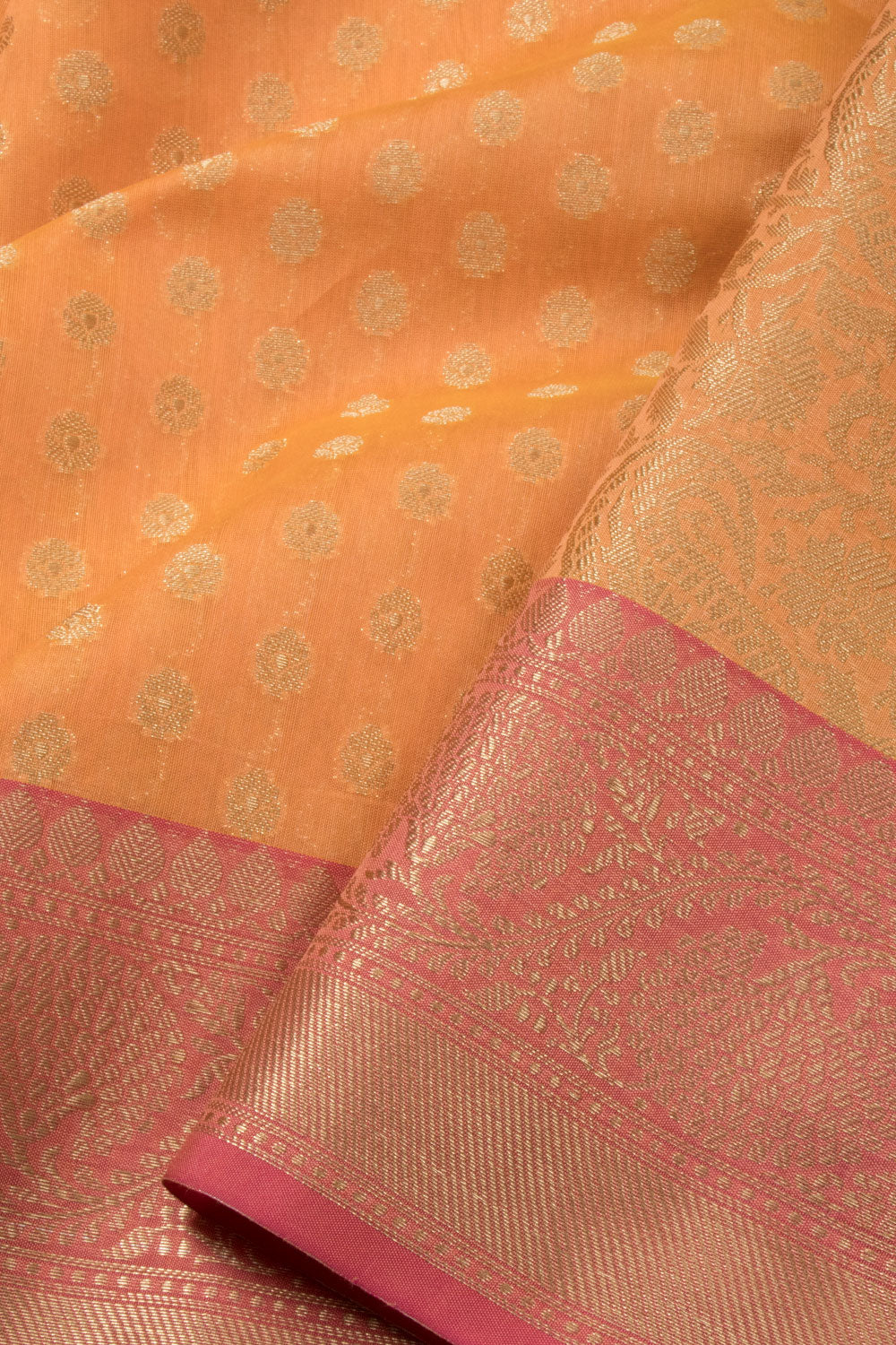 Melon Orange Handloom Banarasi Cotton Saree - Avishya