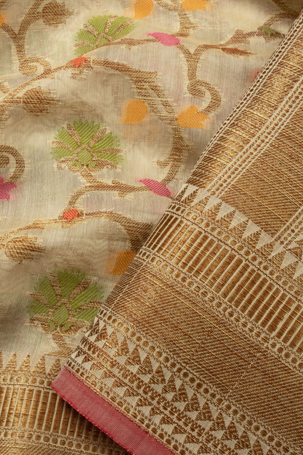 Cream Handloom Banarasi Cotton Saree - Avishya