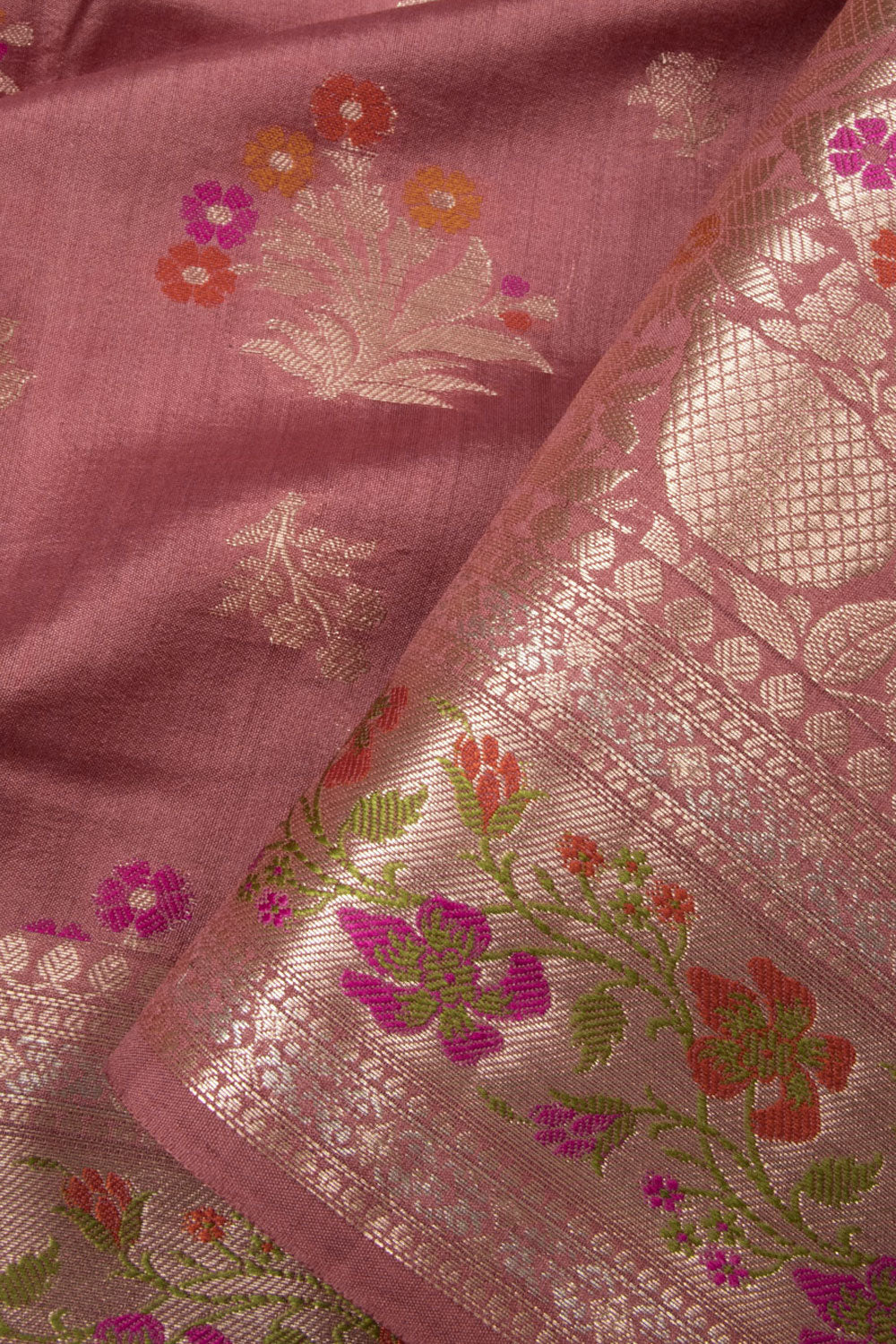 Turkish Pink Handloom Banarasi Chiniya Silk Saree 10065481