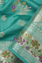 Arctic Blue Handloom Banarasi Chiniya Silk Saree 10065482