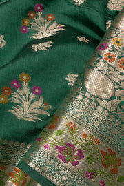 Dark Green Handloom Banarasi Chiniya Silk Saree 10065484