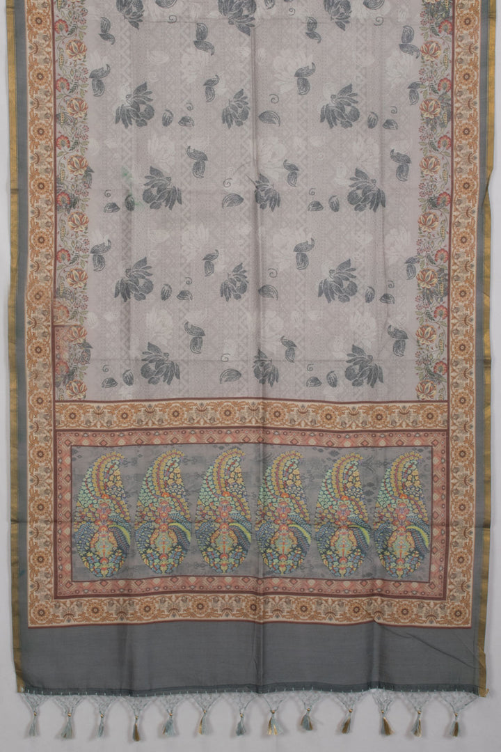 Grey 3 Pc Banarasi Silk Salwar Suit Material With Printed Dupatta 10065497