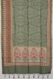 Sage green Banarasi Silk 3-Piece Salwar Suit Material-Avishya