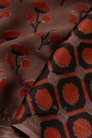 Brown Vanaspathi Hand block Printed Modal Silk Cotton Saree - Avishya