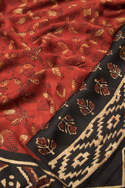 Maroon Vanaspathi Hand block Printed Modal Silk Cotton Saree - Avishya