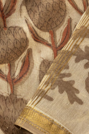 Cream Vanaspathi Hand block Printed Silk Cotton Saree - Avishya