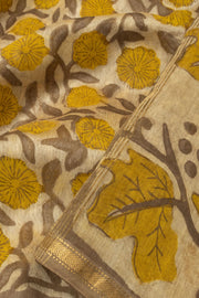 Cream Vanaspathi Hand block Printed Silk Cotton Saree - Avishya