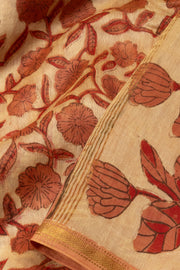 Off White Vanaspathi Hand block Printed Silk Cotton Saree - Avishya