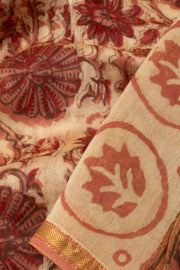 Cream Vanaspathi Hand block Printed Silk Cotton Saree - Avishya