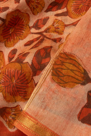 Orange Vanaspathi Hand block Printed Silk Cotton Saree - Avishya