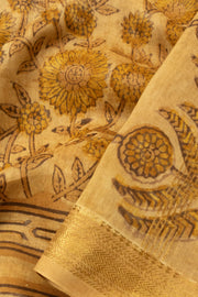 Beige Vanaspathi Hand block Printed Silk Cotton saree - Avishya