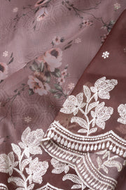 Vintage Rose Blush Brown Floral Printed Organza Saree 10076560