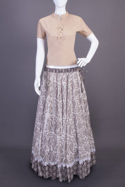 Off White Hand Block Printed Cotton Skirt (Size-36 to 40)-Avishya