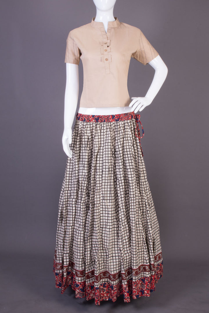White Hand Block Printed Cotton Skirt 10065535(Size-36 to 40)-Avishya