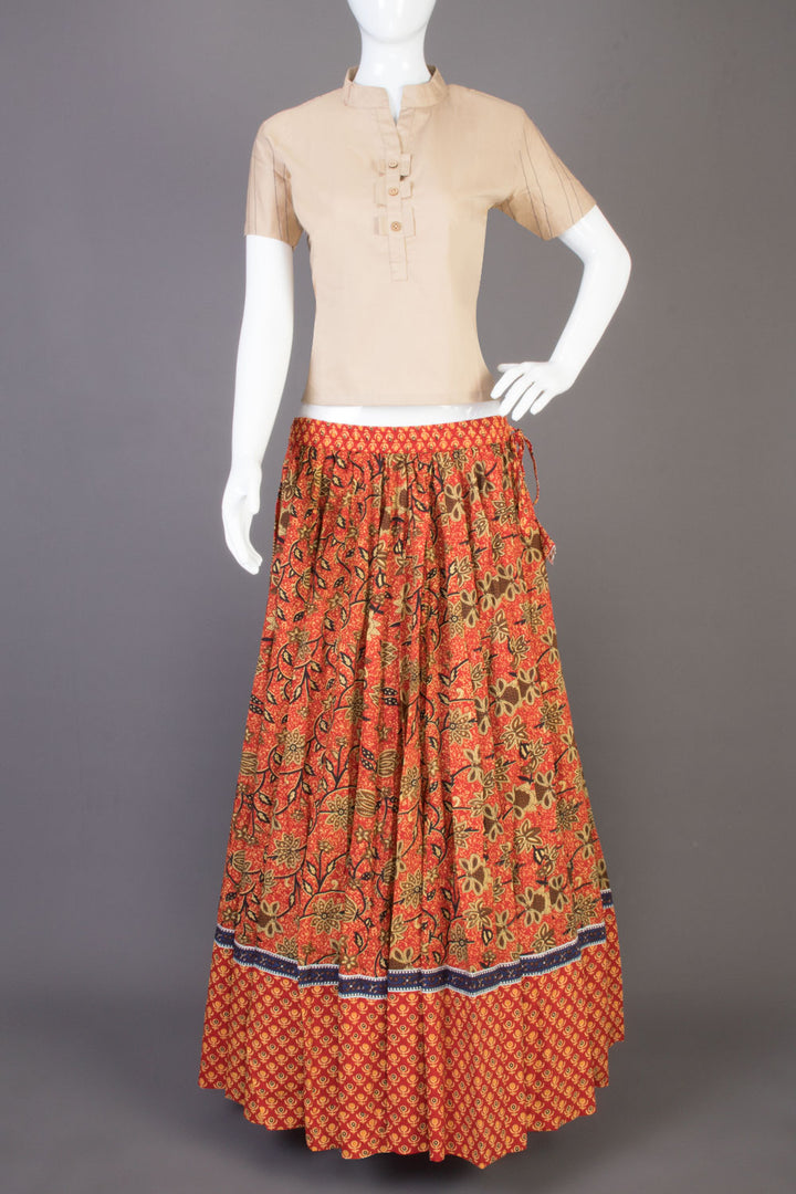 Orange Hand Block Printed Cotton Skirt - Avishya