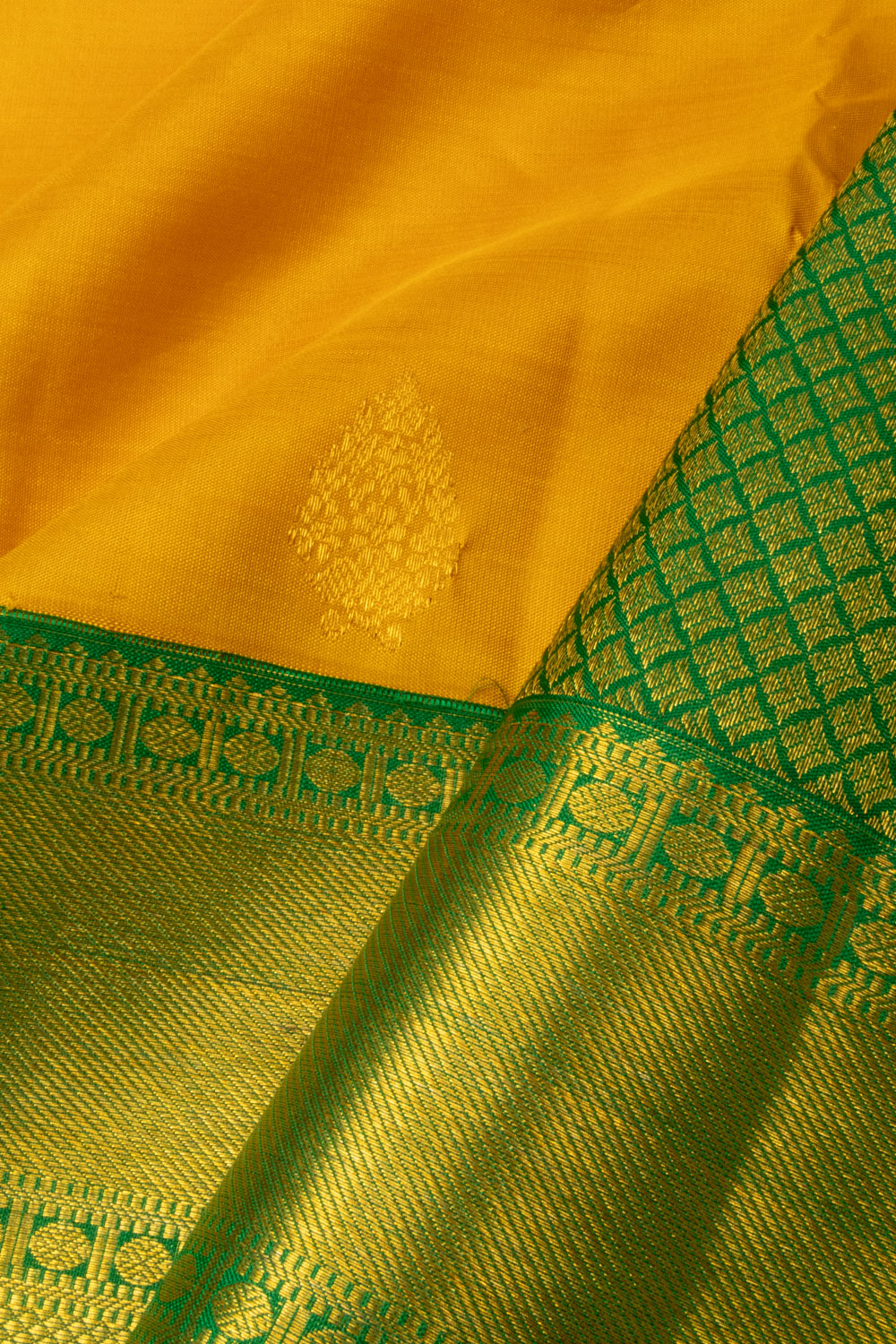 Amber Yellow Bridal Korvai Kanjivaram Silk Saree - Avishya
