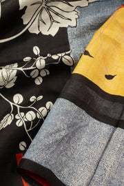Black Mulberry Hand Painted Silk Saree - Avishya
