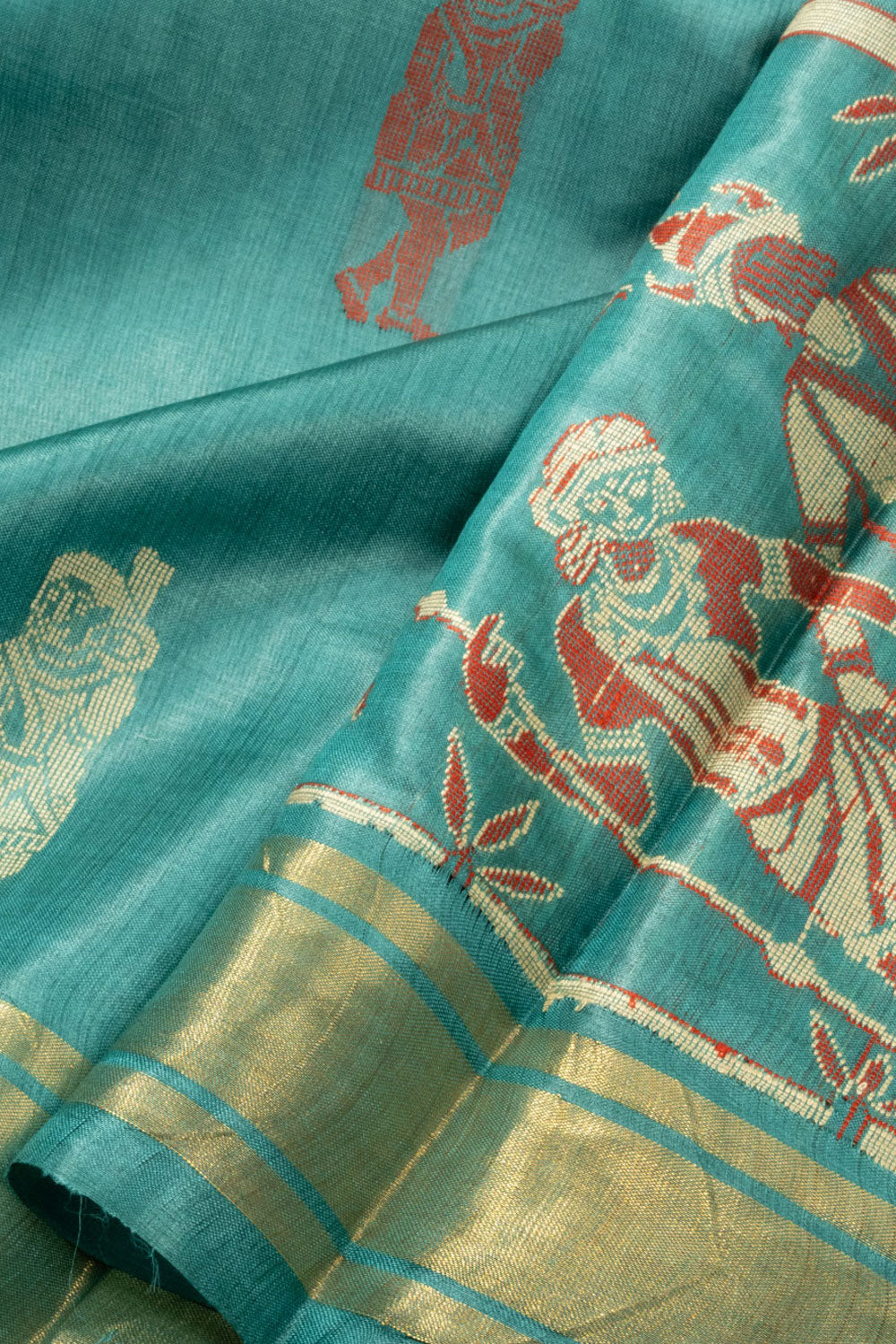 Teal Green Embroidered Kosa Silk saree - Avishya