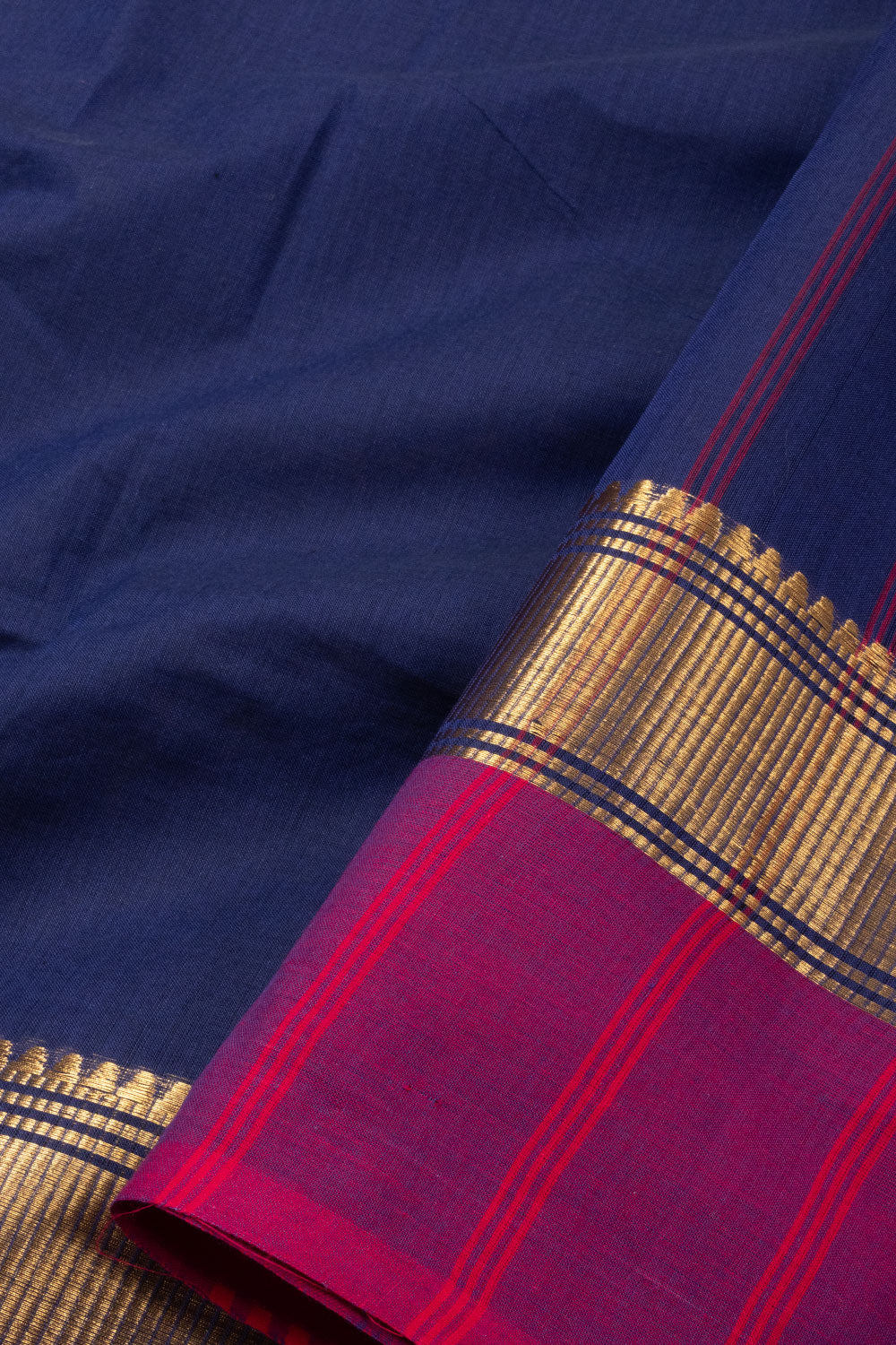 Navy Blue Handloom Chettinad Cotton Saree - Avishya