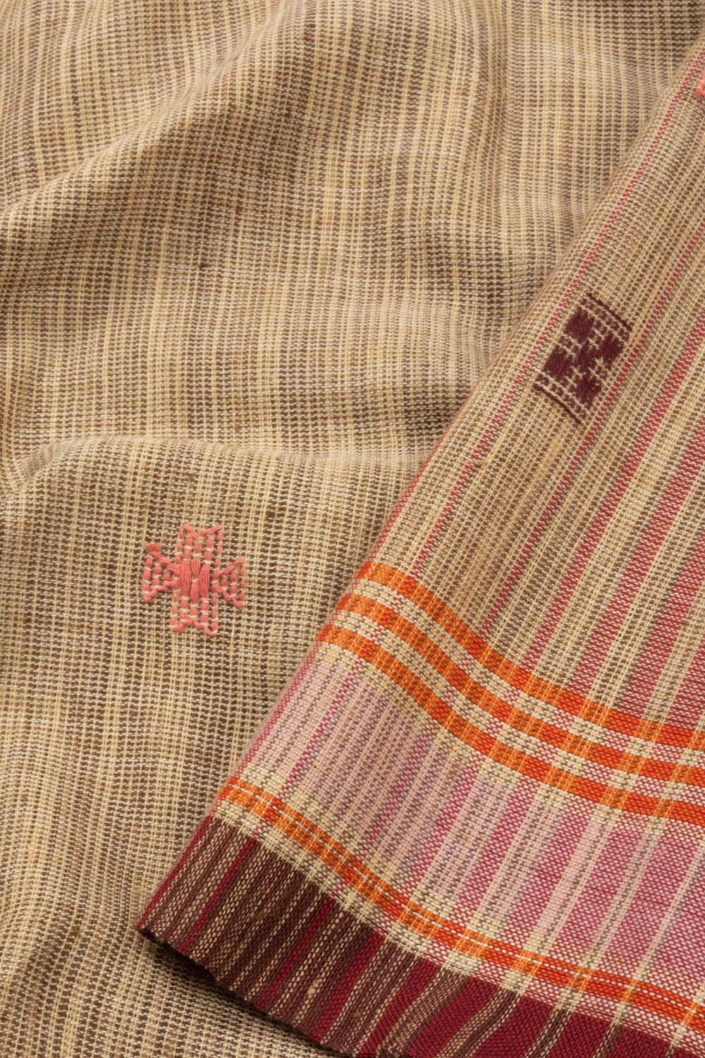 Beige Handloom Bhujodi Kala Cotton Saree  - Avishya