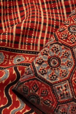 Red Handloom Bhujodi Kala Cotton Saree - Avishya