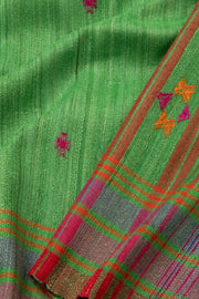 Green Handloom Bhujodi Tussar Cotton Saree - Avishya