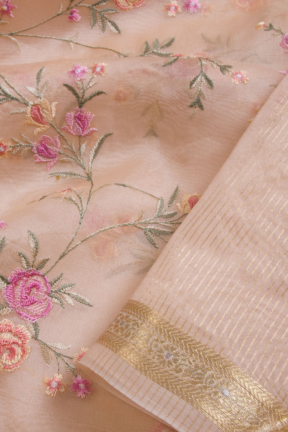 Beige Embroidered Pure Silk Organza Saree - Avishya