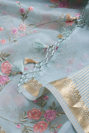 Blue Embroidered Pure Silk Organza Saree - Avishya