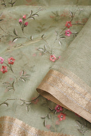 Green Embroidered Pure Silk Organza Saree - Avishya