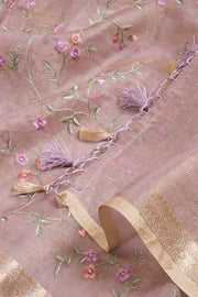 Peach Embroidered Pure Silk Tussar Organza Saree - Avishya