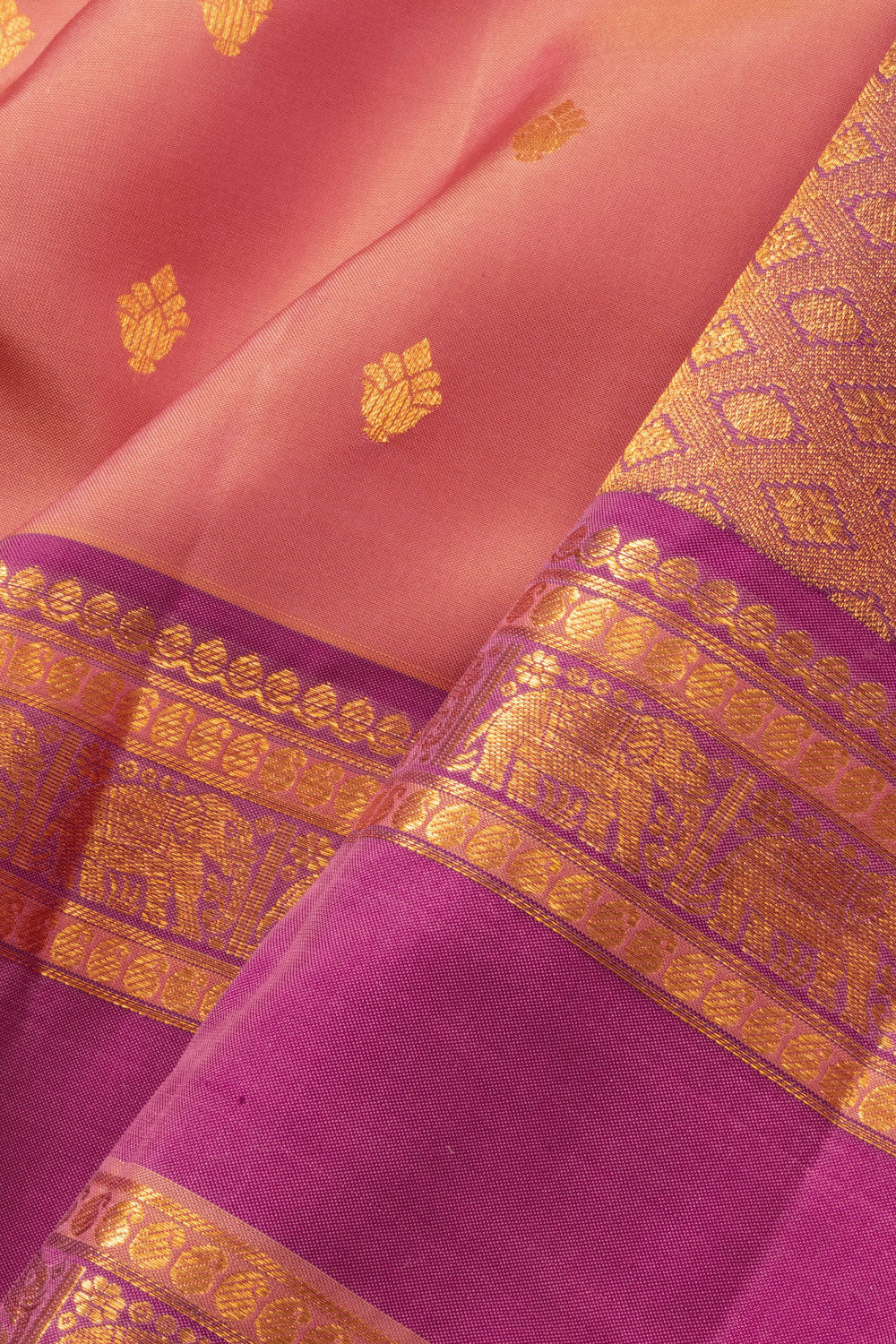 Peach Stripe Kanjivaram Silk Readymade/Easy Saree