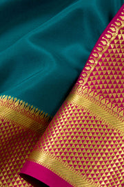 Midnight Teal Blue Mysore Crepe Silk Saree With Zari Border 10076670