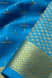 Deep Aqua Blue Mysore Crepe Silk Saree With Geometric Design And Zari Border 10076673