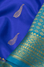 Royal Azure Blue Mysore Crepe Silk Saree With Leaf Butta Design And Zari Border 10076678