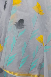 Grey Hand Painted Organza Saree - Avishya
