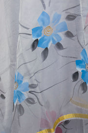 Blue Hand Painted Organza Saree - Avishya