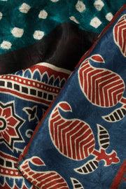 Green Handloom Ajrakh Bandhani Modal Silk Saree - Avishya