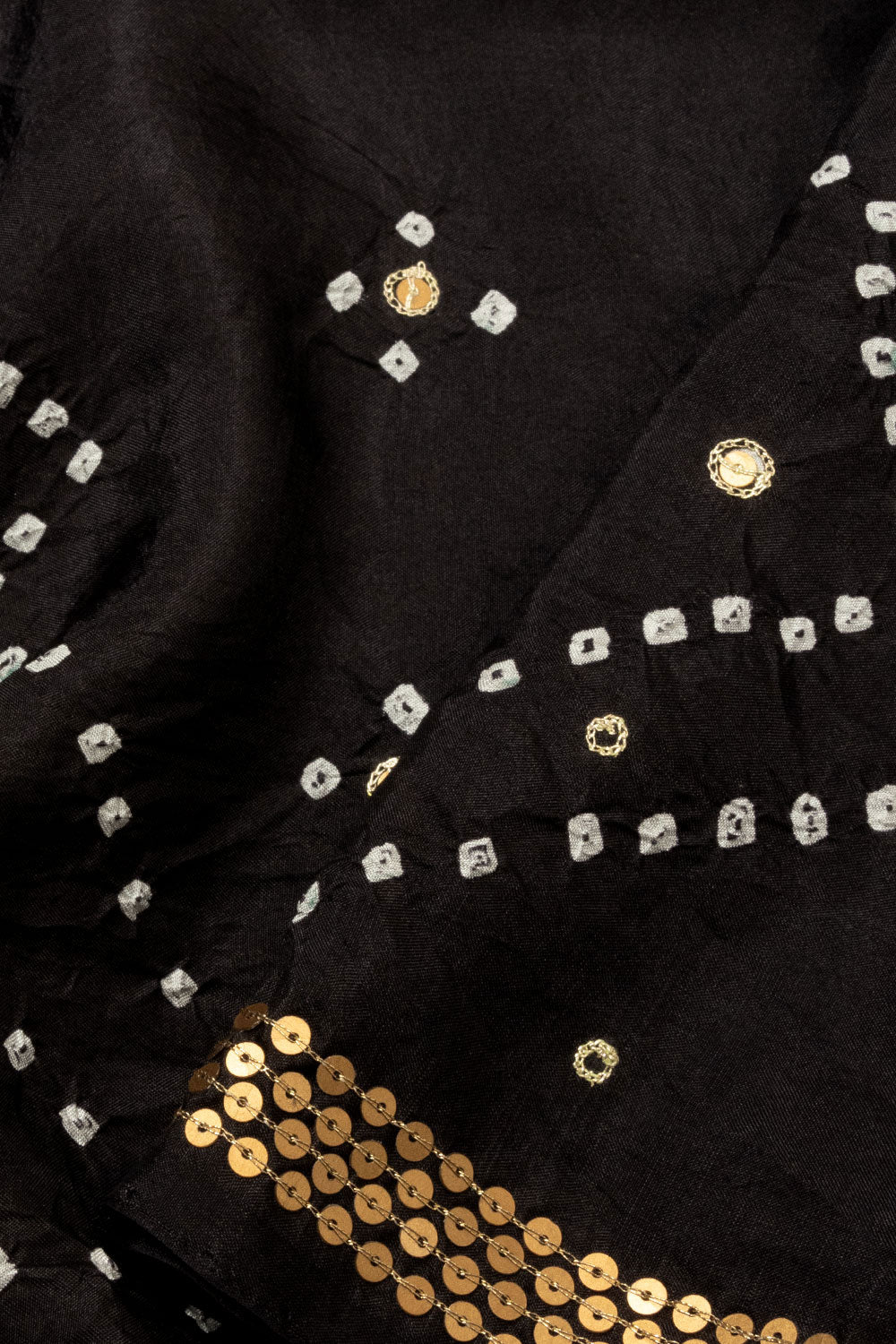 Black Sequin Embroidered Bandhani Mulberry Silk Saree 10066004
