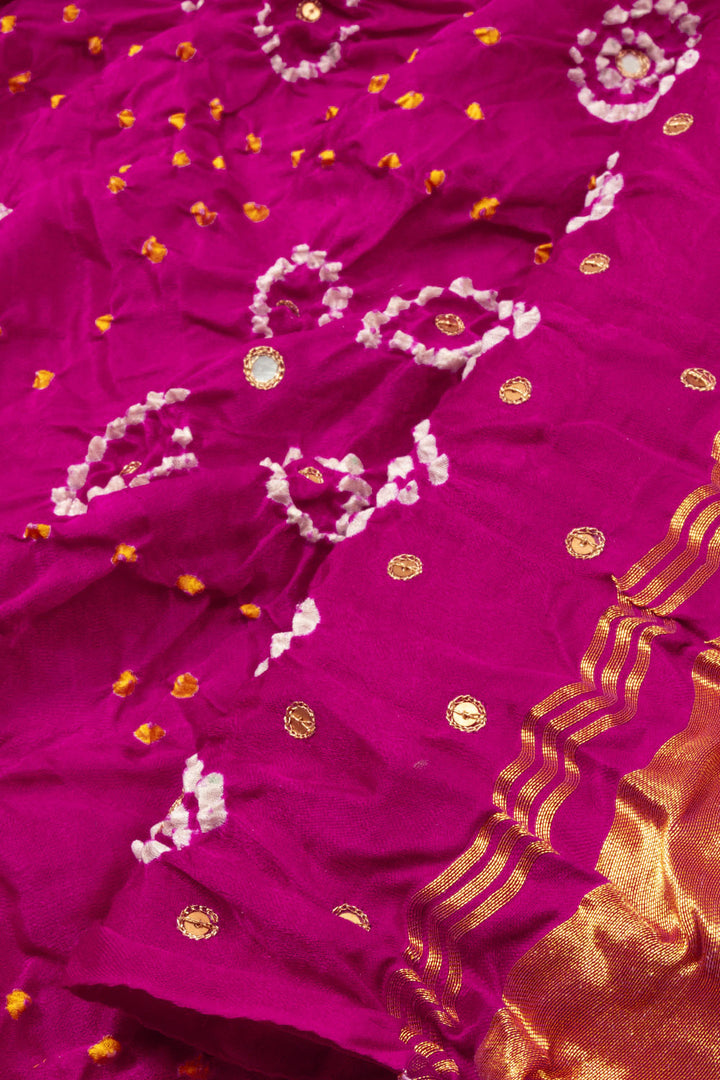 Pink Handcrafted Bandhani Gajji Silk Saree 10066009