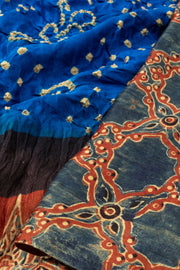Blue Handcrafted Ajrakh Printed Bandhani Gajji Silk Saree 10066015
