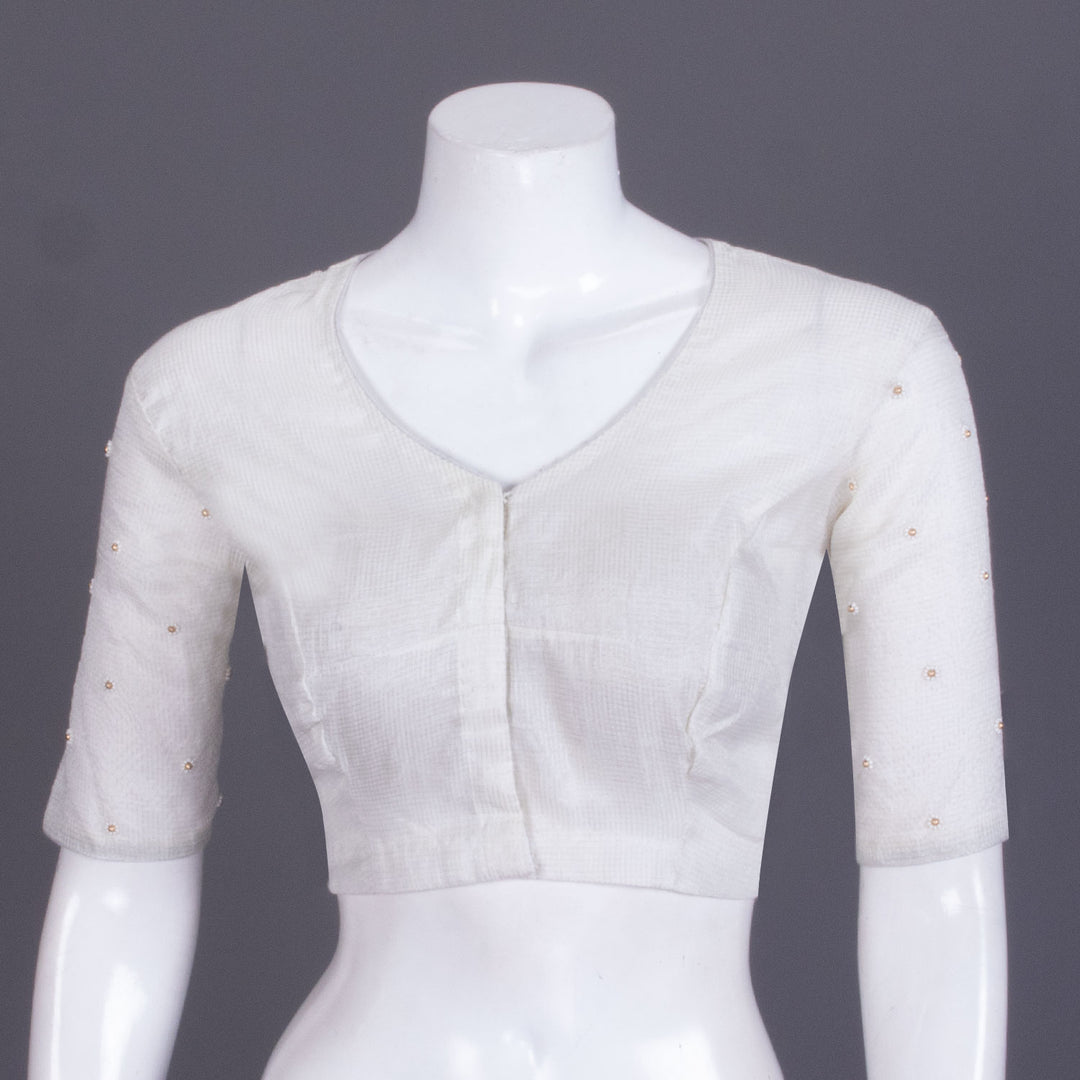 White Handcrafted Silk Cotton Blouse - Avishya