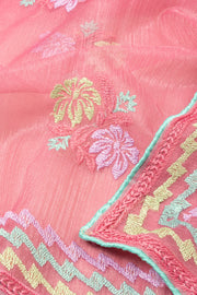 Pink Hand Embroidered Chinon Silk Saree - Avishya