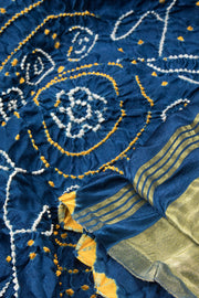 Blue Handcrafted Bandhani Gajji Silk Saree  - Avishya