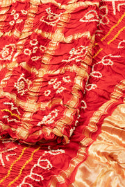 Red Handcrafted Bandhani Gajji Silk Saree - Avishya