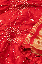 Red Handcrafted Rai Dana Bandhej Gajji Silk Saree 10075722