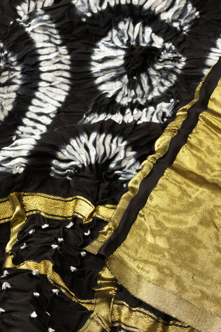 Black Handwoven Bandhani Modal Silk Saree - Avishya